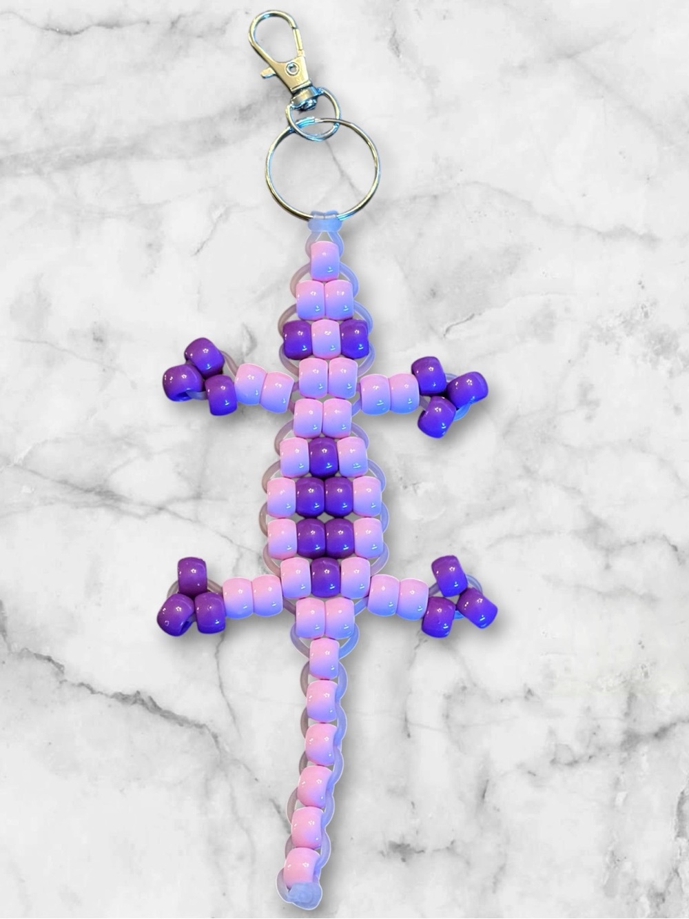 Purple & Pink Beaded Lizard Keychain - Cute Bag & Key Accessory
